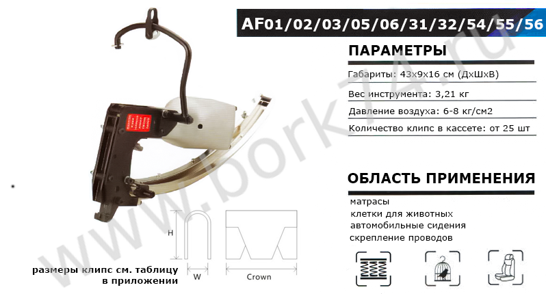 Клипсатор пневматический AF01/AF02/AF03/AF05/AF06/AF31/AF32/AF54/AF55/AF56