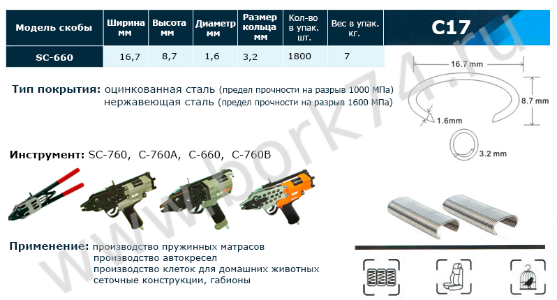 Скобы типа C17 для скобообжимного инструмента